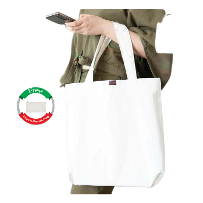 Picture of TAG Lifestyle Canvas Tote Bag/Fashionable Top Handle Bag Off White Color with Free Pencil Bag with Zipper for girls For University/College/Trendy Fashionable Women (2in1 Combo Pack)