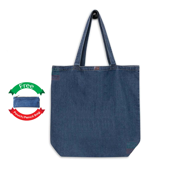 Picture of TAG Lifestyle Canvas Tote Bag/Fashionable Top Handle Bag Blue Color with Free Pencil Bag with Zipper for girls For University/College/Trendy Fashionable Women (2in1 Combo Pack)