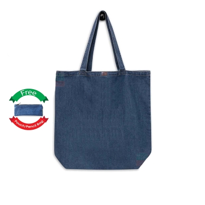 Picture of TAG Lifestyle Canvas Tote Bag/Fashionable Top Handle Bag Blue Color with Free Pencil Bag with Zipper for girls For University/College/Trendy Fashionable Women (2in1 Combo Pack)