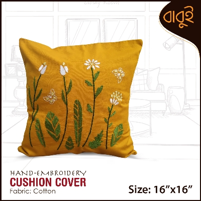 Picture of Hand-Embroidered Cushion Cover 16x16 inches - Floral and Decorative Design