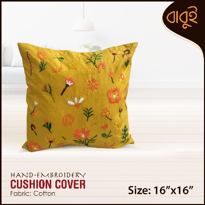 Picture of Floral motif art hand embroidery (16"x16") cushion cover