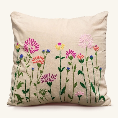 Picture of Hand-embroidery floral motif art (14"x14") cushion cover