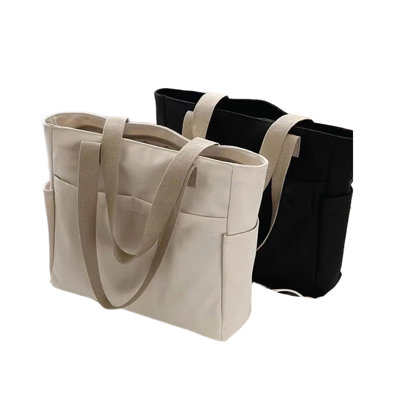 Picture of TAG Lifestyle Canvas Tote Bag/Fashionable Top Handle Black Color With 4 Outside Pockets for girls For University/College/Trendy Fashionable Women