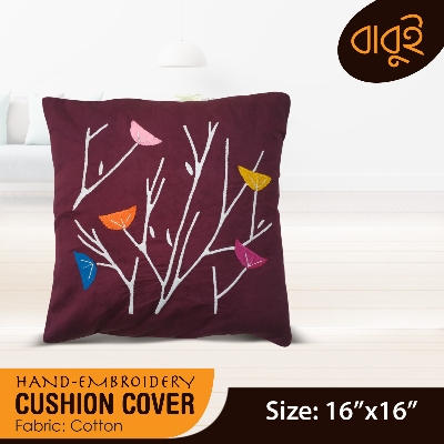 Picture of Hand embroidery (16"x16") floral motif art cushion cover