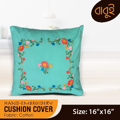 Picture of Hand-embroidery (16"×16") floral motif art cushion cover