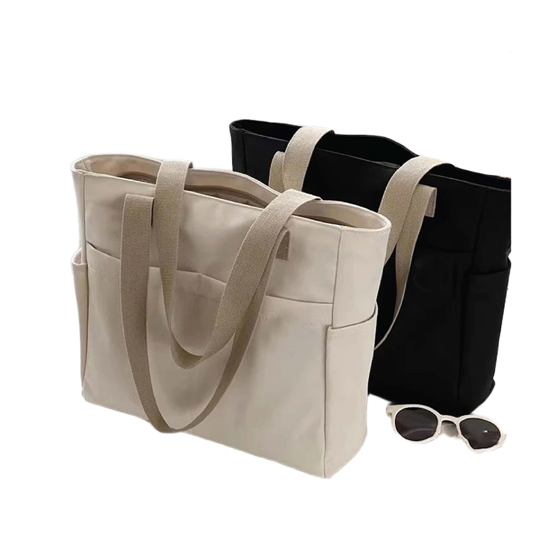 Picture of TAG Lifestyle Canvas Tote Bag/Fashionable Top Handle Off White Color With 4 Outside Pockets for girls For University/College/Trendy Fashionable Women