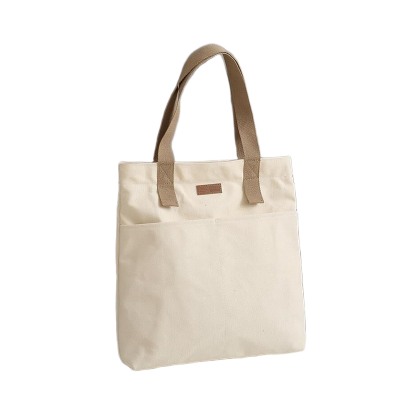 Picture of TAG Lifestyle Canvas Tote Bag/Fashionable Top Handle Off White Color With 2 Big Outside Pocket and Zipper Enclosure for girls For University/College/Trendy Fashionable Women