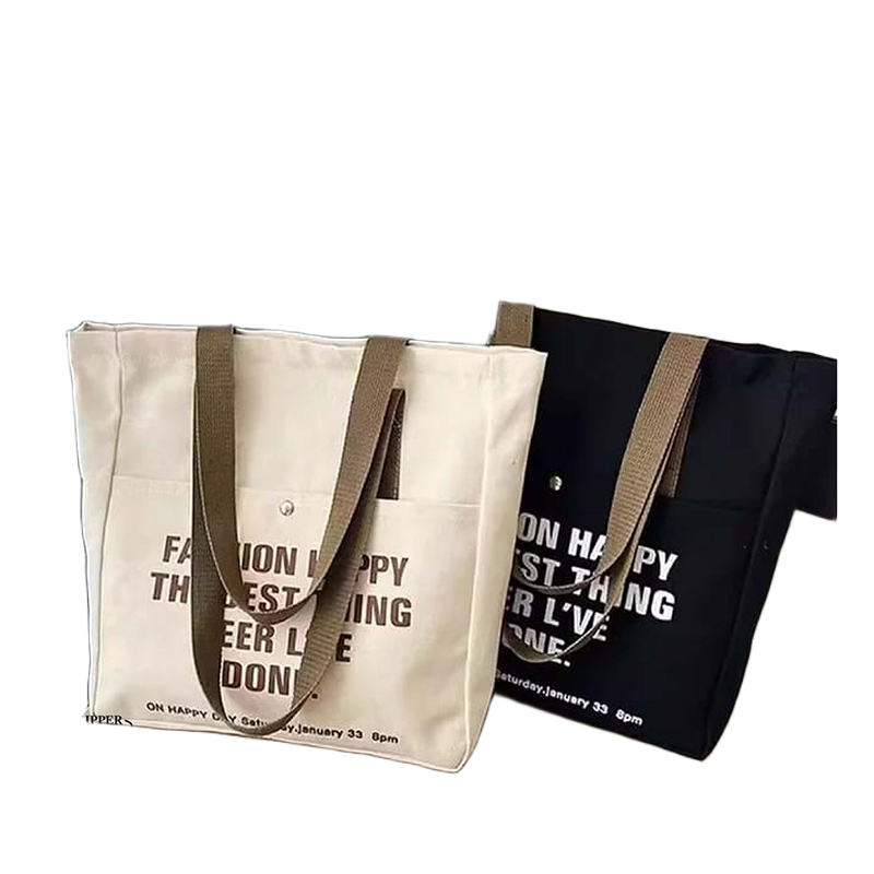 Picture of TAG Lifestyle Canvas Tote Bag/Fashionable Top Handle Black Color With 2 Outside Pockets for girls For University/College/Trendy Fashionable Women