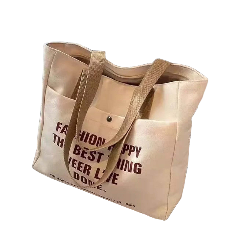 Picture of TAG Lifestyle Canvas Tote Bag/Exclusive Design Top Handle Off White Color With 2 Outside Pockets for girls For University/College/Trendy Fashionable Women