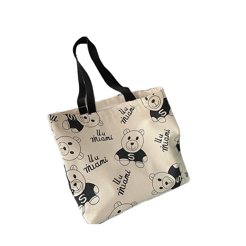 Picture of TAG Lifestyle Canvas Tote Bag/Fashionable Top Handle Bag  Panda Design Off White Color with Zipper for girls For University/College/Trendy Fashionable Women