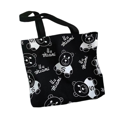 Picture of TAG Lifestyle Canvas Tote Bag/Exclusive Panda Design Black Color for girls For University/College/Trendy Fashionable Women