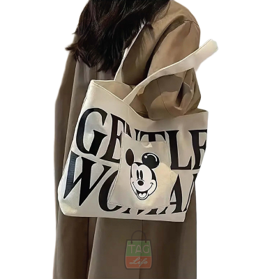 Picture of TAG Lifestyle Canvas Tote Bag GENTLE WOMAN Design With Outside Pocket Off White Color Tote Bag for girls For University/College/Trendy Fashionable Women
