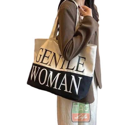 Picture of AG Lifestyle Canvas Tote Bag GENTLE WOMAN Design Top Handle Black Color Tote Bag for girls For University/College/Trendy Fashionable Women