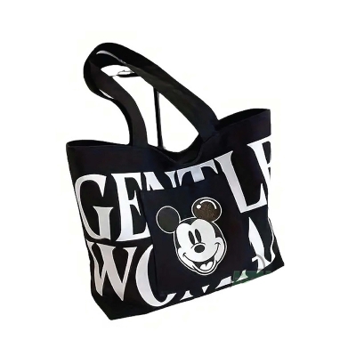 Picture of TAG Lifestyle Canvas Tote Bag GENTLE WOMAN Design With Outside Pocket Black Color Tote Bag for girls For University/College/Trendy Fashionable Women