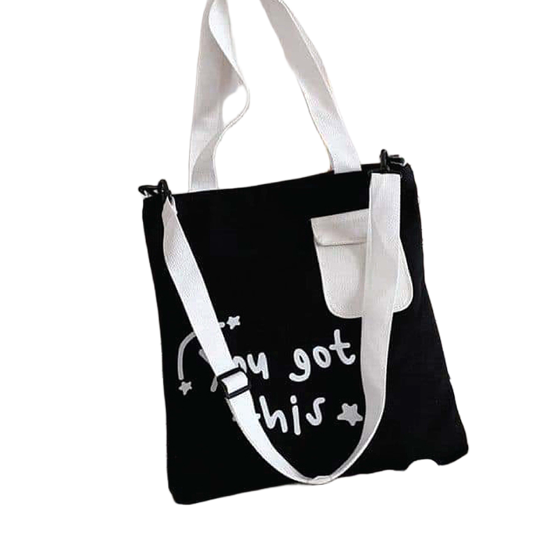 Picture of TAG Lifestyle Canvas Tote Bag YOU GOT THIS Design With Outside Pocket Black Color Tote Bag for girls For University/College/Trendy Fashionable Women