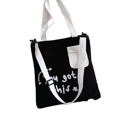 Picture of TAG Lifestyle Canvas Tote Bag YOU GOT THIS Design With Outside Pocket Black Color Tote Bag for girls For University/College/Trendy Fashionable Women