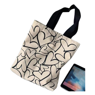 Picture of TAG Lifestyle Canvas Tote Bag/Exclusive BIG Love Design Off White Color for girls For University/College/Trendy Fashionable Women