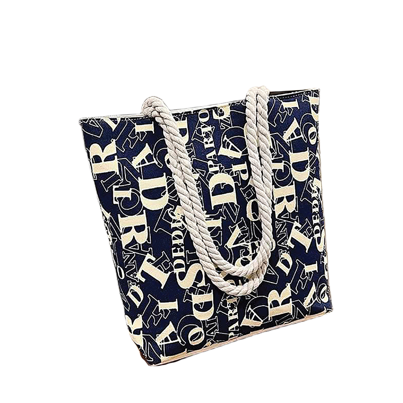 Picture of TAG Lifestyle Alphabet Design Canvas Tote Bag/Fashionable Blue Color Tote Bag With Zipper Enclosure for girls For University/College/Trendy Fashionable Women