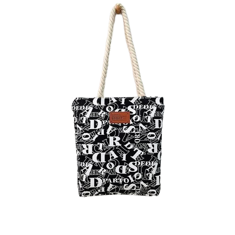 Picture of TAG Lifestyle Alphabet Design Canvas Tote Bag/Fashionable Black Color Tote Bag With Zipper Enclosure for girls For University/College/Trendy Fashionable Women