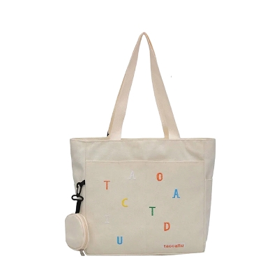 Picture of TAG Lifestyle Exclusive Design embroidery Canvas Tote Bag, Fashionable Top Handle With four Outside Pockets Trendy Fashionable Tote Bag for University, College Students Girls And Women