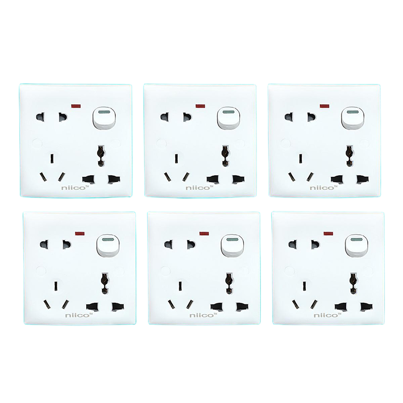 Picture of NIICO Classic 6 Pin Wall Switch Socket-6 PCS Combo