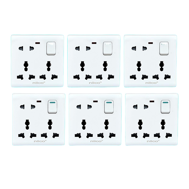 Picture of NIICO Classic 8 Pin Wall Switch Socket-6 PCS Combo