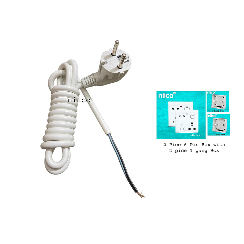 Picture of Niico Classic 6 Pin Wall Switch Socket 2 piece  with 2 piece 1 Gang Mk Box With 3 miter 2 Core Cable -10 Fit