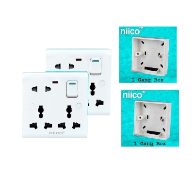Picture of Niico Classic 8 Pin Wall Switch Socket 2 piece  with 1 Gang Mk Box 2 piece Free - Modernize Home Niico Classic 8 Pin Wall Switch Socket For Reliable And Stylish Electrical Solutions