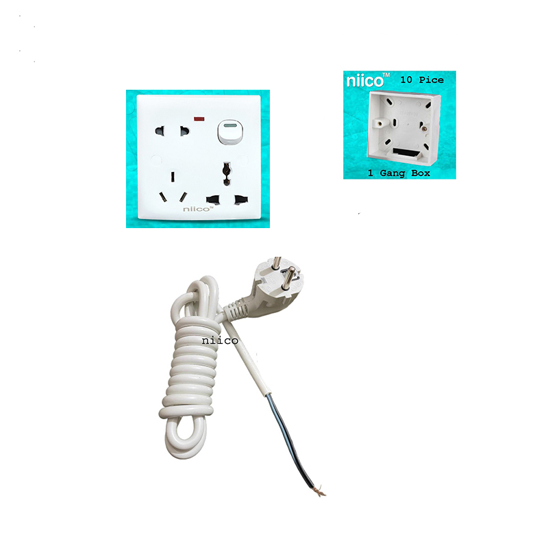 Picture of Niico 3 miter 2 core cable + 6 pin extension socket and 1 Gang MK  Box  - 10 fit Sigle Multiplug Making  Accessories  