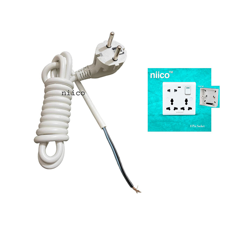 Picture of Niico 3 miter 2 core cable + 16 ampere  8  pin extension socket and 1 Gang MK  Box  - 10 fit Sigle Multiplug Making  Accessories 