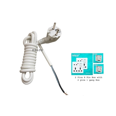 Picture of Niico 3 miter 2 core cable + 2 piece 8 pin extension socket and 2 Gang MK Type   Box  - 10 fit Double Socket  Multiplug Making  Accessories 