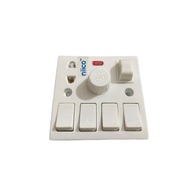 Picture of NIICO 4 Gang switch + Fan  Regulator+ 2 Pin socket + Fuse Multifunction Socket   Wall Switch Model-055