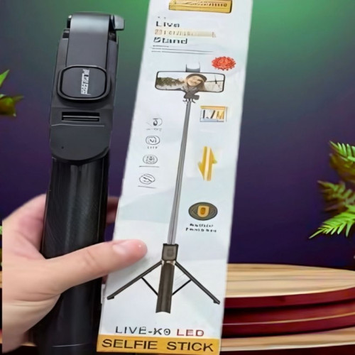 Picture of 5.7 Feet Long PLOKAMA K9 4 in 1 Selfie Stick Foldable Portable Wireless Selfie Stick with LED Fill Light & Bluetooth Remote Control Shutter DSLR Go Pro Camera Ring light Camera Mount