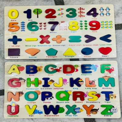 Picture of Multicolor Wooden Colorful Alphabets Number Board Puzzle