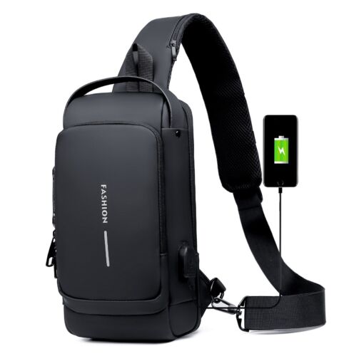 Picture of USB charging sport sling Anti-theft shoulder bag (Black shape)