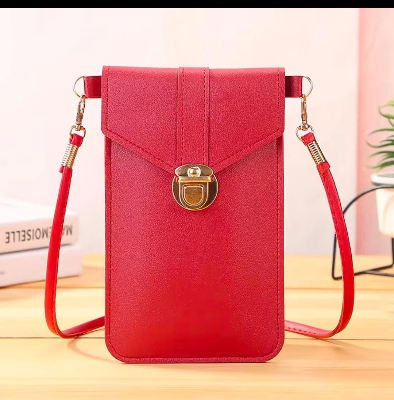 Picture of Women’s PU Leather Phone Holder With Neck Strap Wallets Touch Screen Bags(Red)