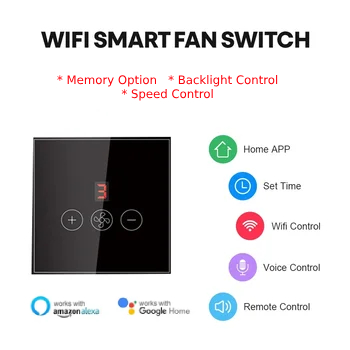 Picture of WiFi Smart Fan Switch can control fan remotely work with tuya app smart home voice control with google home mini and alexa work like sonoff smart wifi switch ifan3