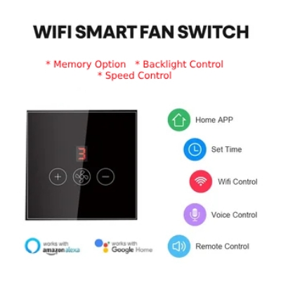 Picture of WiFi Smart Fan Switch can control fan remotely work with tuya app smart home voice control with google home mini and alexa work like sonoff smart wifi switch ifan3