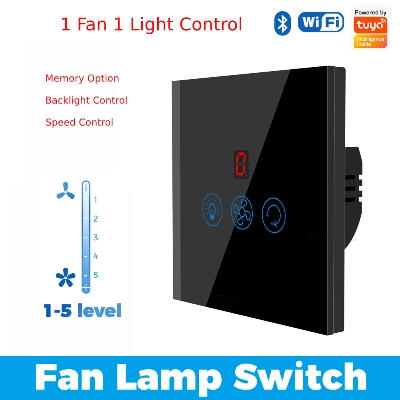 Picture of Wifi Smart Fan Light Switch with Speed Control Glass Panel Can Control Remotely Work for Tuya Alexa Google Home Smart Life