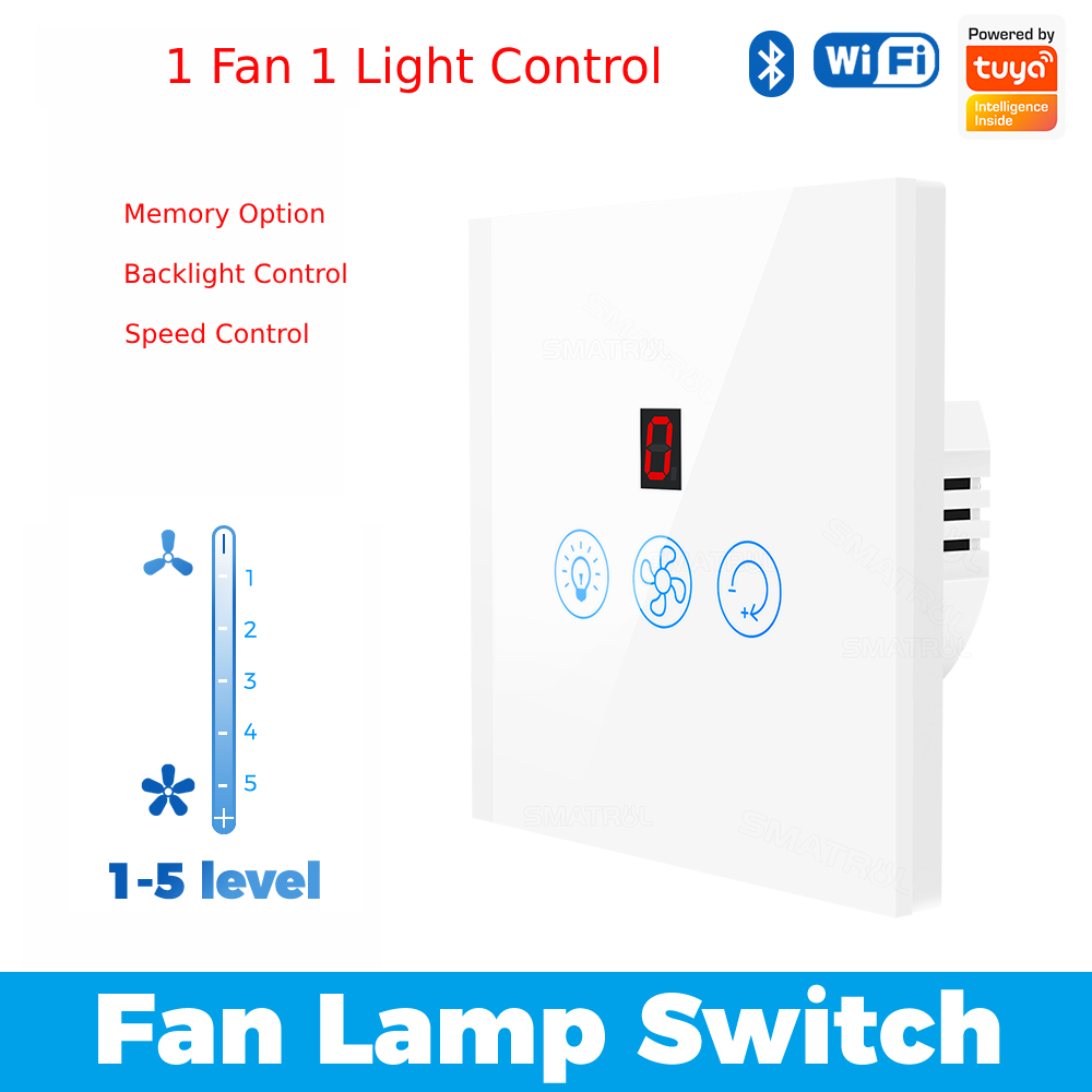 Picture of Wifi Smart Fan Light Switch with Speed Control Glass Panel Can Control Remotely Work for Tuya Alexa Google Home Smart Life