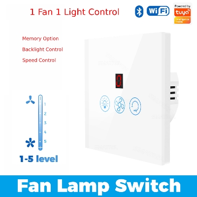 Picture of Wifi Smart Fan Light Switch with Speed Control Glass Panel Can Control Remotely Work for Tuya Alexa Google Home Smart Life