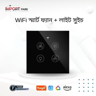 Picture of Wifi Smart Fan Light Switch with Speed Control Glass Panel Can Control Remotely Work for Tuya Alexa Google Home Smart Life