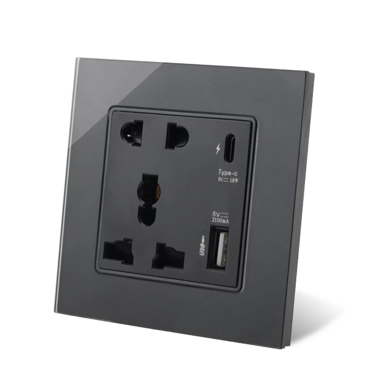 Picture of Wall Socket 5 Pin With Type-C  and USB Charging Universal Power Socket  Electrical Outlet