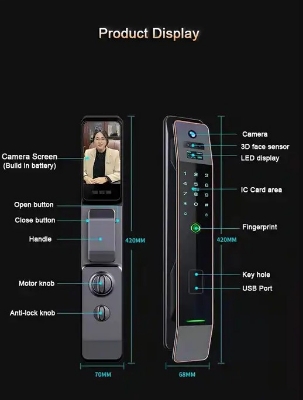Picture of 3D Face Recognition Smart Fingerprint Password Smart Door Lock with Video Call and intercom Feature