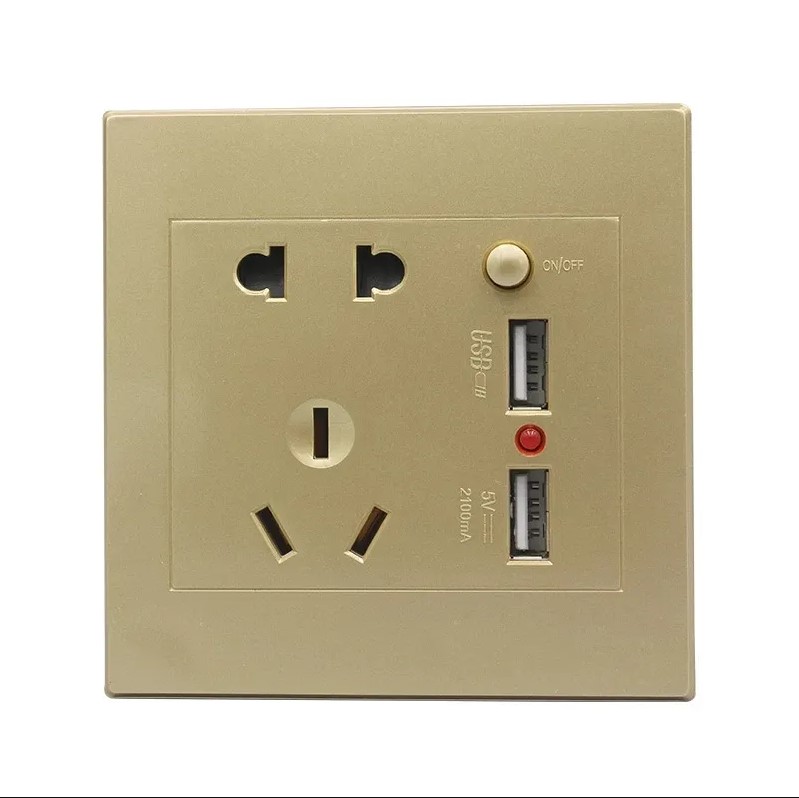 Picture of USB 2-Pin and Flat 3-Pin Wall Socket for Charging Mobile Devices and Power Banks | Convenient Charging Solution for Various Devices