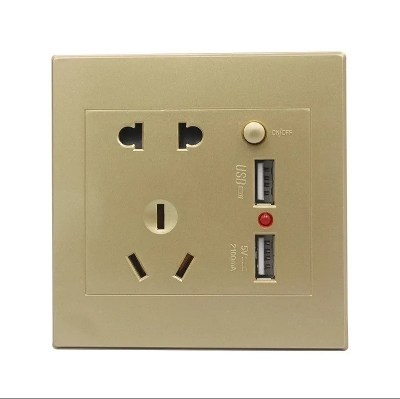 Picture of USB 2-Pin and Flat 3-Pin Wall Socket for Charging Mobile Devices and Power Banks | Convenient Charging Solution for Various Devices
