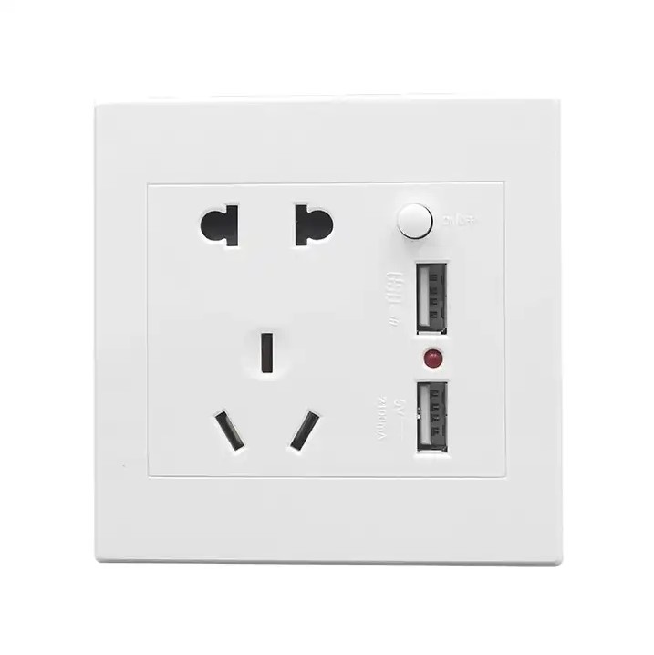 Picture of USB 2-Pin and Flat 3-Pin Wall Socket for Charging Mobile Devices and Power Banks | Convenient Charging Solution for Various Devices