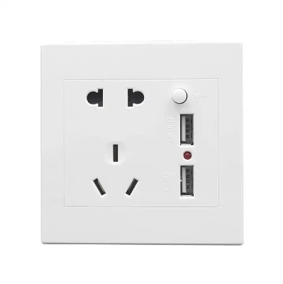 Picture of USB 2-Pin and Flat 3-Pin Wall Socket for Charging Mobile Devices and Power Banks | Convenient Charging Solution for Various Devices