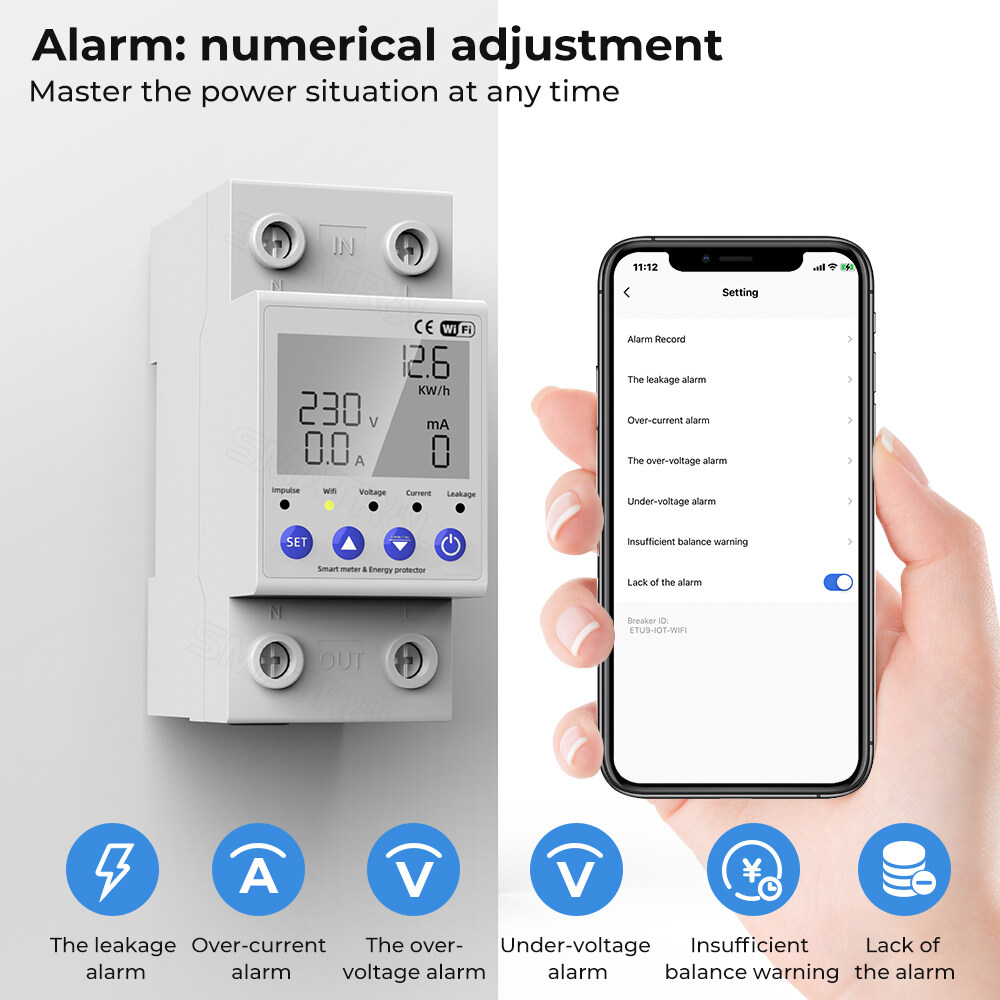 Picture of 63A WIFI Smart Switch TUYA Energy Meter Kwh Metering Circuit Breaker Timer with voltage current