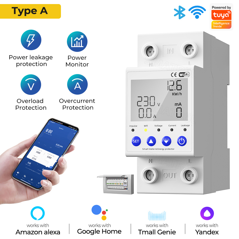 Picture of 63A WIFI Smart Switch TUYA Energy Meter Kwh Metering Circuit Breaker Timer with voltage current